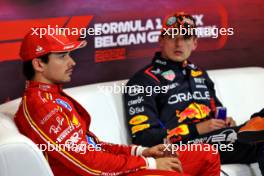 Charles Leclerc (MON) Ferrari and Max Verstappen (NLD) Red Bull Racing in the post qualifying FIA Press Conference. 27.07.2024. Formula 1 World Championship, Rd 14, Belgian Grand Prix, Spa Francorchamps, Belgium, Qualifying Day.