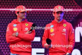 (L to R): Carlos Sainz Jr (ESP) Ferrari and Charles Leclerc (MON) Ferrari on the FanZone Stage. 27.07.2024. Formula 1 World Championship, Rd 14, Belgian Grand Prix, Spa Francorchamps, Belgium, Qualifying Day.