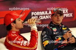 Max Verstappen (NLD) Red Bull Racing and Charles Leclerc (MON) Ferrari in the post qualifying FIA Press Conference. 27.07.2024. Formula 1 World Championship, Rd 14, Belgian Grand Prix, Spa Francorchamps, Belgium, Qualifying Day.