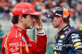 Charles Leclerc (MON) Ferrari and Max Verstappen (NLD) Red Bull Racing in qualifying parc ferme. 27.07.2024. Formula 1 World Championship, Rd 14, Belgian Grand Prix, Spa Francorchamps, Belgium, Qualifying Day.
