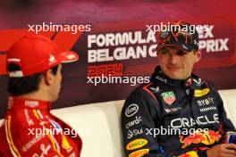 Max Verstappen (NLD) Red Bull Racing and Charles Leclerc (MON) Ferrari in the post qualifying FIA Press Conference. 27.07.2024. Formula 1 World Championship, Rd 14, Belgian Grand Prix, Spa Francorchamps, Belgium, Qualifying Day.