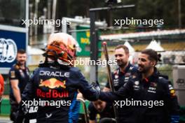 Max Verstappen (NLD) Red Bull Racing celebrates his pole position in qualifying parc ferme. 27.07.2024. Formula 1 World Championship, Rd 14, Belgian Grand Prix, Spa Francorchamps, Belgium, Qualifying Day.