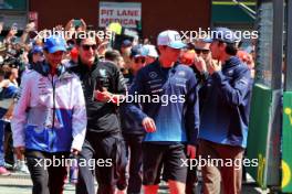 (L to R): Daniel Ricciardo (AUS) RB; George Russell (GBR) Mercedes AMG F1; Logan Sargeant (USA) Williams Racing; and Alexander Albon (THA) Williams Racing, on the drivers' parade. 28.07.2024. Formula 1 World Championship, Rd 14, Belgian Grand Prix, Spa Francorchamps, Belgium, Race Day.