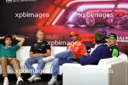 (L to R): Lance Stroll (CDN) Aston Martin F1 Team; Kevin Magnussen (DEN) Haas F1 Team; Carlos Sainz Jr (ESP) Ferrari; Daniel Ricciardo (AUS) RB; and Valtteri Bottas (FIN) Sauber, in the FIA Press Conference. 25.07.2024. Formula 1 World Championship, Rd 14, Belgian Grand Prix, Spa Francorchamps, Belgium, Preparation Day.