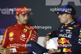 (L to R): Charles Leclerc (MON) Ferrari and Max Verstappen (NLD) Red Bull Racing in the post qualifying FIA Press Conference. 01.03.2024. Formula 1 World Championship, Rd 1, Bahrain Grand Prix, Sakhir, Bahrain, Qualifying Day.
