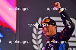 Race winner Max Verstappen (NLD) Red Bull Racing celebrates in on the podium. 02.03.2024. Formula 1 World Championship, Rd 1, Bahrain Grand Prix, Sakhir, Bahrain, Race Day.