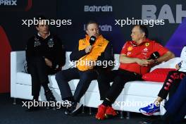 (L to R): Toto Wolff (GER) Mercedes AMG F1 Shareholder and Executive Director; Zak Brown (USA) McLaren Executive Director; and Frederic Vasseur (FRA) Ferrari Team Principal, in the FIA Press Conference. 29.02.2024. Formula 1 World Championship, Rd 1, Bahrain Grand Prix, Sakhir, Bahrain, Practice Day