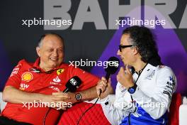 (L to R): Frederic Vasseur (FRA) Ferrari Team Principal and Laurent Mekies (FRA) RB Technical Director in the FIA Press Conference. 29.02.2024. Formula 1 World Championship, Rd 1, Bahrain Grand Prix, Sakhir, Bahrain, Practice Day