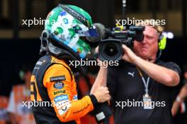 Oscar Piastri (AUS) McLaren celebrates his pole position in Sprint qualifying parc ferme. 01.11.2024. Formula 1 World Championship, Rd 21, Brazilian Grand Prix, Sao Paulo, Brazil, Sprint Qualifying Day.