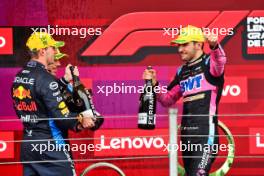 (L to R): Pierre Gasly (FRA) Alpine F1 Team celebrates his third position with second placed team mate Esteban Ocon (FRA) Alpine F1 Team on the podium. 03.11.2024. Formula 1 World Championship, Rd 21, Brazilian Grand Prix, Sao Paulo, Brazil, Race Day.