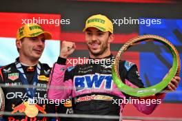 (L to R): Race winner Max Verstappen (NLD) Red Bull Racing celebrates with third placed Pierre Gasly (FRA) Alpine F1 Team on the podium. 03.11.2024. Formula 1 World Championship, Rd 21, Brazilian Grand Prix, Sao Paulo, Brazil, Race Day.