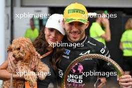 Pierre Gasly (FRA) Alpine F1 Team celebrates his third position with his girlfriend Kika Cerqueira Gomes (POR). 03.11.2024. Formula 1 World Championship, Rd 21, Brazilian Grand Prix, Sao Paulo, Brazil, Race Day.