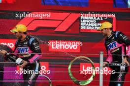 (L to R): Pierre Gasly (FRA) Alpine F1 Team celebrates his third position on the podium with second placed Esteban Ocon (FRA) Alpine F1 Team on the podium. 03.11.2024. Formula 1 World Championship, Rd 21, Brazilian Grand Prix, Sao Paulo, Brazil, Race Day.