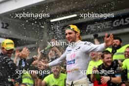 Esteban Ocon (FRA) Alpine F1 Team celebrates his second position with the team. 03.11.2024. Formula 1 World Championship, Rd 21, Brazilian Grand Prix, Sao Paulo, Brazil, Race Day.