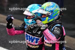 (L to R): Pierre Gasly (FRA) Alpine F1 Team celebrates his third position with second placed team mate Esteban Ocon (FRA) Alpine F1 Team in parc ferme. 03.11.2024. Formula 1 World Championship, Rd 21, Brazilian Grand Prix, Sao Paulo, Brazil, Race Day.