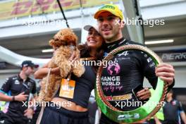 Pierre Gasly (FRA) Alpine F1 Team celebrates his third position with his girlfriend Kika Cerqueira Gomes (POR). 03.11.2024. Formula 1 World Championship, Rd 21, Brazilian Grand Prix, Sao Paulo, Brazil, Race Day.