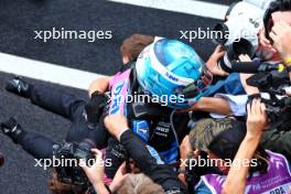 Pierre Gasly (FRA) Alpine F1 Team celebrates his third position with the team. 03.11.2024. Formula 1 World Championship, Rd 21, Brazilian Grand Prix, Sao Paulo, Brazil, Race Day.