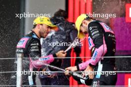 (L to R): Pierre Gasly (FRA) Alpine F1 Team celebrates his third position on the podium with second placed team mate Esteban Ocon (FRA) Alpine F1 Team. 03.11.2024. Formula 1 World Championship, Rd 21, Brazilian Grand Prix, Sao Paulo, Brazil, Race Day.