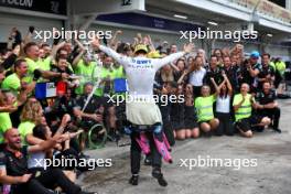 Esteban Ocon (FRA) Alpine F1 Team celebrates his second place finish with the team. 03.11.2024. Formula 1 World Championship, Rd 21, Brazilian Grand Prix, Sao Paulo, Brazil, Race Day.