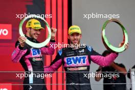 (L to R): Pierre Gasly (FRA) Alpine F1 Team celebrates his third position on the podium with third placed team mate Esteban Ocon (FRA) Alpine F1 Team. 03.11.2024. Formula 1 World Championship, Rd 21, Brazilian Grand Prix, Sao Paulo, Brazil, Race Day.