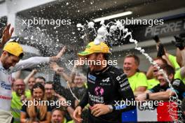 Pierre Gasly (FRA) Alpine F1 Team celebrates his third position with the team. 03.11.2024. Formula 1 World Championship, Rd 21, Brazilian Grand Prix, Sao Paulo, Brazil, Race Day.