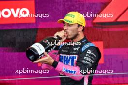 Pierre Gasly (FRA) Alpine F1 Team celebrates his third position on the podium. 03.11.2024. Formula 1 World Championship, Rd 21, Brazilian Grand Prix, Sao Paulo, Brazil, Race Day.