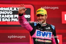 Esteban Ocon (FRA) Alpine F1 Team celebrates his second position on the podium. 03.11.2024. Formula 1 World Championship, Rd 21, Brazilian Grand Prix, Sao Paulo, Brazil, Race Day.