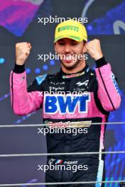 Pierre Gasly (FRA) Alpine F1 Team celebrates his third position on the podium. 03.11.2024. Formula 1 World Championship, Rd 21, Brazilian Grand Prix, Sao Paulo, Brazil, Race Day.