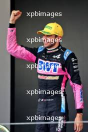 Pierre Gasly (FRA) Alpine F1 Team celebrates his third position on the podium. 03.11.2024. Formula 1 World Championship, Rd 21, Brazilian Grand Prix, Sao Paulo, Brazil, Race Day.