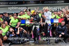 Esteban Ocon (FRA) Alpine F1 Team and Pierre Gasly (FRA) Alpine F1 Team celebrate a 2-3 finish with the team. 03.11.2024. Formula 1 World Championship, Rd 21, Brazilian Grand Prix, Sao Paulo, Brazil, Race Day.