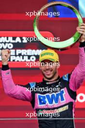 Pierre Gasly (FRA) Alpine F1 Team celebrates his third position on the podium. 03.11.2024. Formula 1 World Championship, Rd 21, Brazilian Grand Prix, Sao Paulo, Brazil, Race Day.