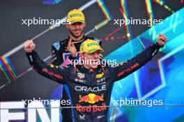 Race winner Max Verstappen (NLD) Red Bull Racing celebrates on the podium. 03.11.2024. Formula 1 World Championship, Rd 21, Brazilian Grand Prix, Sao Paulo, Brazil, Race Day.