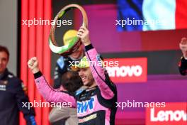 Esteban Ocon (FRA) Alpine F1 Team celebrates his second position on the podium. 03.11.2024. Formula 1 World Championship, Rd 21, Brazilian Grand Prix, Sao Paulo, Brazil, Race Day.