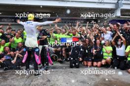 Esteban Ocon (FRA) Alpine F1 Team celebrates his second position with the team. 03.11.2024. Formula 1 World Championship, Rd 21, Brazilian Grand Prix, Sao Paulo, Brazil, Race Day.