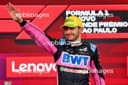 Pierre Gasly (FRA) Alpine F1 Team celebrates his third position on the podium. 03.11.2024. Formula 1 World Championship, Rd 21, Brazilian Grand Prix, Sao Paulo, Brazil, Race Day.