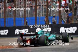 Lance Stroll (CDN) Aston Martin F1 Team AMR24 crashed on the formation lap. 03.11.2024. Formula 1 World Championship, Rd 21, Brazilian Grand Prix, Sao Paulo, Brazil, Race Day.