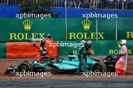 Lance Stroll (CDN) Aston Martin F1 Team AMR24 crashed on the formation lap. 03.11.2024. Formula 1 World Championship, Rd 21, Brazilian Grand Prix, Sao Paulo, Brazil, Race Day.