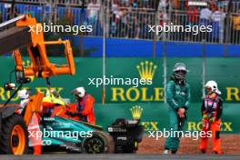 Lance Stroll (CDN) Aston Martin F1 Team AMR24 crashed on the formation lap. 03.11.2024. Formula 1 World Championship, Rd 21, Brazilian Grand Prix, Sao Paulo, Brazil, Race Day.