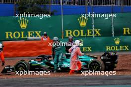 Lance Stroll (CDN) Aston Martin F1 Team AMR24 crashed on the formation lap. 03.11.2024. Formula 1 World Championship, Rd 21, Brazilian Grand Prix, Sao Paulo, Brazil, Race Day.