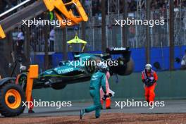 Lance Stroll (CDN) Aston Martin F1 Team AMR24 crashed on the formation lap. 03.11.2024. Formula 1 World Championship, Rd 21, Brazilian Grand Prix, Sao Paulo, Brazil, Race Day.