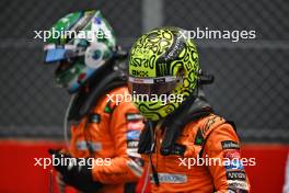 Sprint winner Lando Norris (GBR) McLaren in parc ferme with team mate Oscar Piastri (AUS) McLaren. 02.11.2024. Formula 1 World Championship, Rd 21, Brazilian Grand Prix, Sao Paulo, Brazil, Sprint and Qualifying Day.