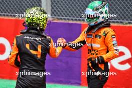 (L to R): Sprint winner Lando Norris (GBR) McLaren MCL38 celebrates with second placed Oscar Piastri (AUS) McLaren in parc ferme. 02.11.2024. Formula 1 World Championship, Rd 21, Brazilian Grand Prix, Sao Paulo, Brazil, Sprint and Qualifying Day.