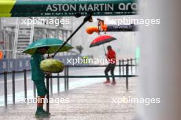 Aston Martin F1 Team - heavy rain falls in the pits before qualifying. 02.11.2024. Formula 1 World Championship, Rd 21, Brazilian Grand Prix, Sao Paulo, Brazil, Sprint and Qualifying Day.