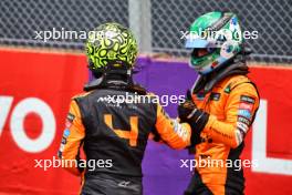 (L to R): Sprint winner Lando Norris (GBR) McLaren MCL38 celebrates with second placed Oscar Piastri (AUS) McLaren in parc ferme. 02.11.2024. Formula 1 World Championship, Rd 21, Brazilian Grand Prix, Sao Paulo, Brazil, Sprint and Qualifying Day.