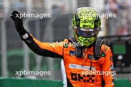 Lando Norris (GBR) McLaren celebrates his pole position in qualifying parc ferme. 03.11.2024. Formula 1 World Championship, Rd 21, Brazilian Grand Prix, Sao Paulo, Brazil, Race Day.