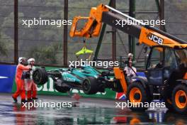 Fernando Alonso (ESP) Aston Martin F1 Team AMR24 crashed during qualifying. 03.11.2024. Formula 1 World Championship, Rd 21, Brazilian Grand Prix, Sao Paulo, Brazil, Race Day.