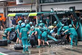 Fernando Alonso (ESP) Aston Martin F1 Team AMR24 makes a pit stop. 03.11.2024. Formula 1 World Championship, Rd 21, Brazilian Grand Prix, Sao Paulo, Brazil, Race Day.