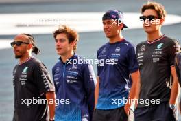 (L to R): Lewis Hamilton (GBR) Mercedes AMG F1 with Franco Colapinto (ARG) Williams Racing; Alexander Albon (THA) Williams Racing; and George Russell (GBR) Mercedes AMG F1. 31.10.2024. Formula 1 World Championship, Rd 21, Brazilian Grand Prix, Sao Paulo, Brazil, Preparation Day.