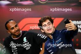 (L to R): Lewis Hamilton (GBR) Mercedes AMG F1 and Franco Colapinto (ARG) Williams Racing in the FIA Press Conference. 31.10.2024. Formula 1 World Championship, Rd 21, Brazilian Grand Prix, Sao Paulo, Brazil, Preparation Day.