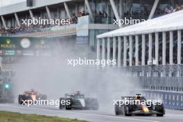 Max Verstappen (NLD) Red Bull Racing RB20 leaves the pits ahead of George Russell (GBR) Mercedes AMG F1 W15 and Oscar Piastri (AUS) McLaren MCL38. 09.06.2024. Formula 1 World Championship, Rd 9, Canadian Grand Prix, Montreal, Canada, Race Day.